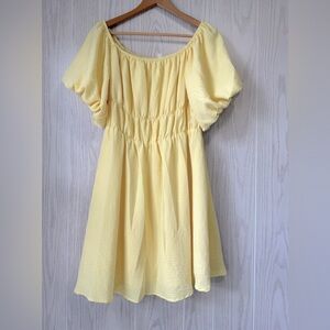 Dokotoo Women's Size XL  Mini Yellow Dress Lantern Sleeve Ruffle EUC